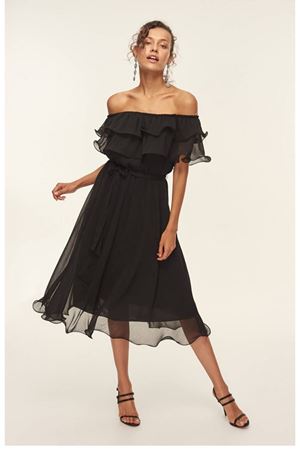  Kadın Carmen Yaka Şifon Siyah Elbise 2D-5010