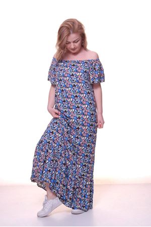 Kadın Madonna Yaka Çiçek Desenli Yazlık Elbise 12C-5036