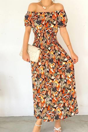 Kadın Madonna Yaka Çiçekli Gipeli Yazlık Elbise 12C-5052