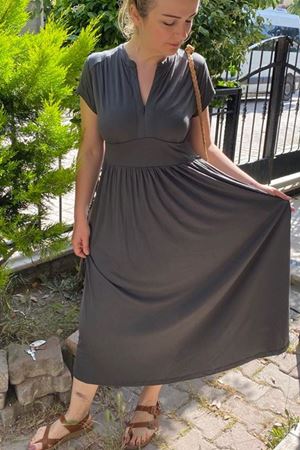 Kadın Bilek Boy Fermuar Yaka Viskon Spor Tarz Elbise 12E-5071