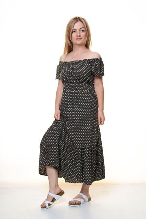 Kadın Madonna Yaka Gipeli Haki Puanlı Yazlık Uzun Elbise 12A-5080