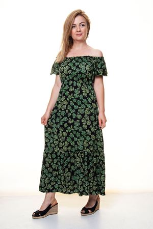 Kadın Madonna Yaka Gipeli Desenli Yazlık Uzun Elbise 12A-5082