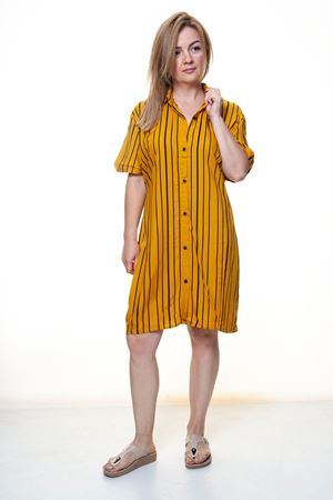 Kadın Düğmeli Yazlık Gömlek Elbise 12A-5086