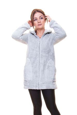 Kadın Mint Kışlık Kapüşonlu Fermuarlı Welsoft Peluş Üst Hırka 3D-6038