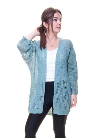 Kadın İnce Mint Ajurlu Mevsimlik Triko Hırka 5D-6048