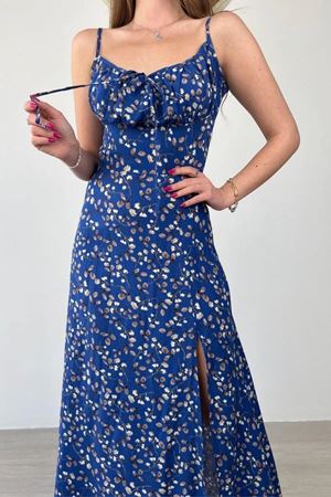 Kadın Askılı Bilek Boy Yırtmaçlı Yazlık Dokuma Elbise 13C-2107