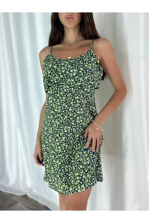 Kadın Yeşil Askılı Kısa Pelerin Model Yazlık Dokuma Elbise 6C-2114