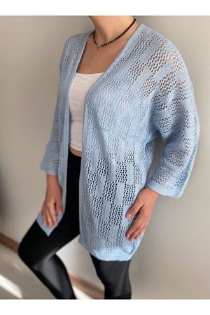 Kadın İnce Bebe Mavi Ajurlu Mevsimlik Triko Hırka 12K-2150