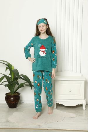 Çocuk Yeni Yıl Desenli Kışlık Welsoft Polar Pijama Takımı(BİR BEDEN BÜYÜK TERCİH EDİNİZ) 6E-6006