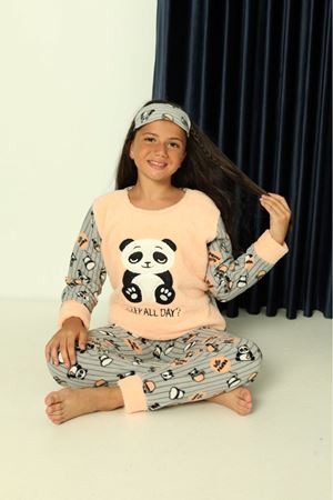 Çocuk Panda Desenli Kışlık Welsoft Polar Pijama Takımı 7E-8376