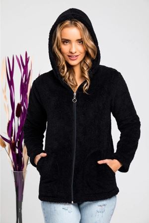 Kadın Siyah Kışlık Kapüşonlu Fermuarlı Welsoft Peluş Üst Hırka 30K-2170