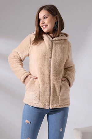 Kadın Kışlık Kapüşonlu Fermuarlı Welsoft Peluş Üst Hırka 30K-2171
