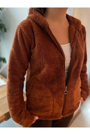 Kadın Kışlık Kapüşonlu Fermuarlı Welsoft Peluş Üst Hırka 30K-2189