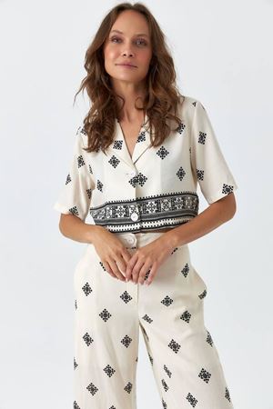 Kadın Bilek Boy Yazlık Crop Keten Alt -Üst Takım 15D-2210