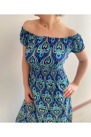 Kadın Madonna Yaka Uzun Gipeli Yazlık Elbise 12A-2213