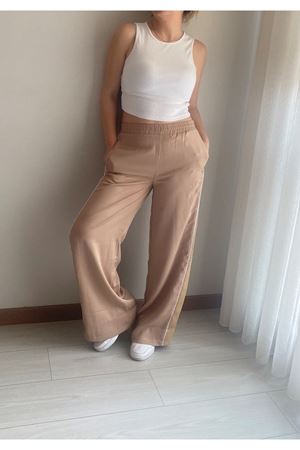 Kadın Bej Renk Beli Lastikli Salaş Spor Pantolon 12C-3001