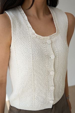 Kadın Taş Renk Kare Yaka Düğmeli Triko Yelek 10B-2347