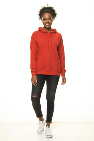 Kırmızı Kanguru Cep Kapüşonlu Boyfriend  Sweatshirt 4D-3100