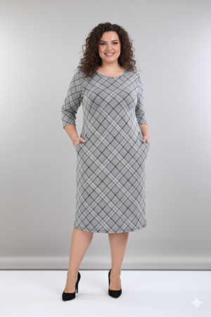 Kadın Büyük Beden Kışlık Desenli Midi Boy Bisiklet Yaka Cepli Elbise 12M-2363