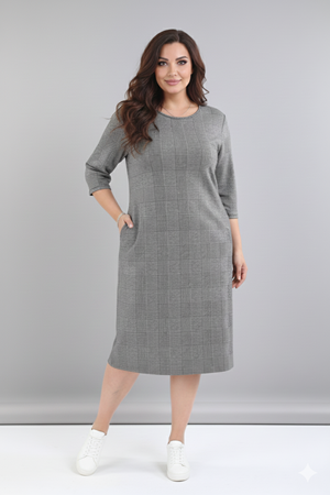 Kadın Büyük Beden Kışlık Desenli Midi Boy Bisiklet Yaka Cepli Elbise 12M-2364