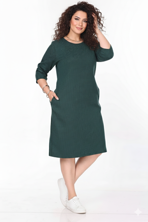 Kadın Büyük Beden Kışlık Desenli Midi Boy Bisiklet Yaka Cepli Elbise 12M-2368