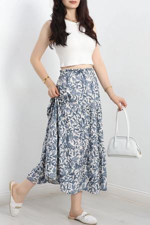 Kadın Yazlık Beli Lastikli Desenli Midi Boy Viskon Etek 3D-2385