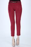 Kadın Bordo Süet Kemerli Pantolon 4C-1009 