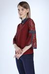 Bordo Yakası İncili Bluz 5C-1016