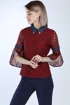Bordo Yakası İncili Bluz 5C-1016