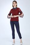 Bordo Yakası İncili Bluz 5C-1016