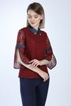 Bordo Yakası İncili Bluz 5C-1016