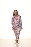 Kadın Pembe Kışlık Ekoseli Şardonlu Pijama Takım 13E-9098