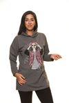 Kadın Baskılı Gri Kapşonlu Sweatshirt 5F-1127
