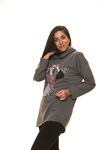 Kadın Baskılı Gri Kapşonlu Sweatshirt 5F-1127
