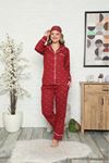 Kadın Bordo Pamuk Dokuma Uzun Kollu Düğmeli Pijama Takımı 8D-2501