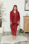 Kadın Bordo Pamuk Dokuma Uzun Kollu Düğmeli Pijama Takımı 8D-2501