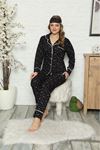 Kadın Siyah Pamuk Dokuma Uzun Kollu Pijama Takımı 8D-2501S