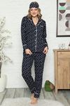 Kadın Lacivert Pamuk Dokuma Uzun Kollu Pijama Takımı 8D-2500