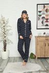 Kadın Lacivert Pamuk Dokuma Uzun Kollu Pijama Takımı 8D-2500