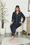 Kadın Lacivert Pamuk Dokuma Uzun Kollu Pijama Takımı 8D-2500