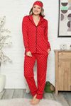 Kırmızı Puantiyeli Pamuk Dokuma Uzun Kollu Pijama Takımı 8D-2503