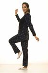 Lacivert Kışlık Kar Tanesi Welsoft Peluş Pijama 2C-2045