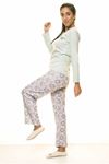 Kadın MinT Yeşil Önü Düğmeli Uzun Kol Penye Pijama Takım 9E-2063