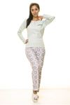 Kadın MinT Yeşil Önü Düğmeli Uzun Kol Penye Pijama Takım 9E-2063