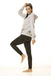 Unisex Gri Kanguru Cep Kapüşonlu Boyfriend Örme Sweatshirt 4D-2088