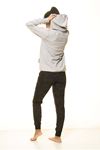 Unisex Gri Kanguru Cep Kapüşonlu Boyfriend Örme Sweatshirt 4D-2088