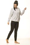 Unisex Gri Kanguru Cep Kapüşonlu Boyfriend Örme Sweatshirt 4D-2088