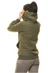 Haki Yeşil Kanguru Cep Kapüşonlu Boyfriend Örme Sweatshirt 4D-2089