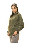 Haki Yeşil Kanguru Cep Kapüşonlu Boyfriend Örme Sweatshirt 4D-2089