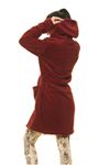 Kadın Bordo Cepli Peluş Kışlık Sabahlık 2C-2051B